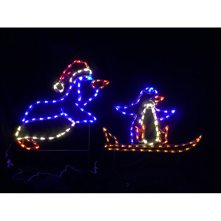 Lori's Lighted D'Lites Penguin Pushing Baby on Sled Christmas Holiday
